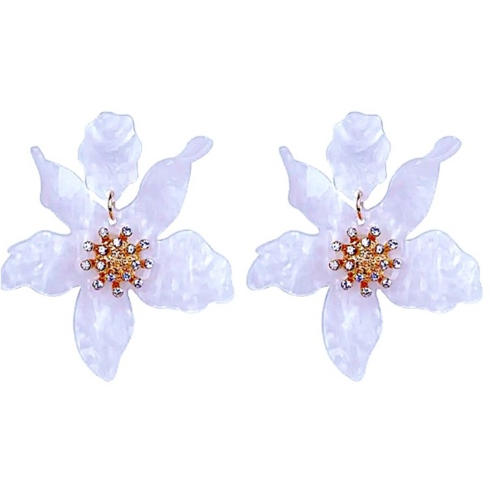 Lele Sadoughi large white crystal lilly earrings